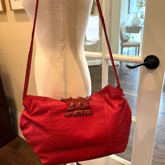 Bolingo By Susan Todd Red Designer Exotic Crocodile and Ostrich Hobo Handbag VTG - Picture 10 of 14